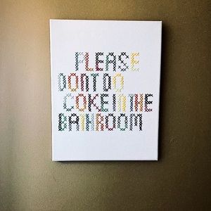 Please Don’t Do Coke in the Bathroom Cross Stitch Canvas 11” x 13”